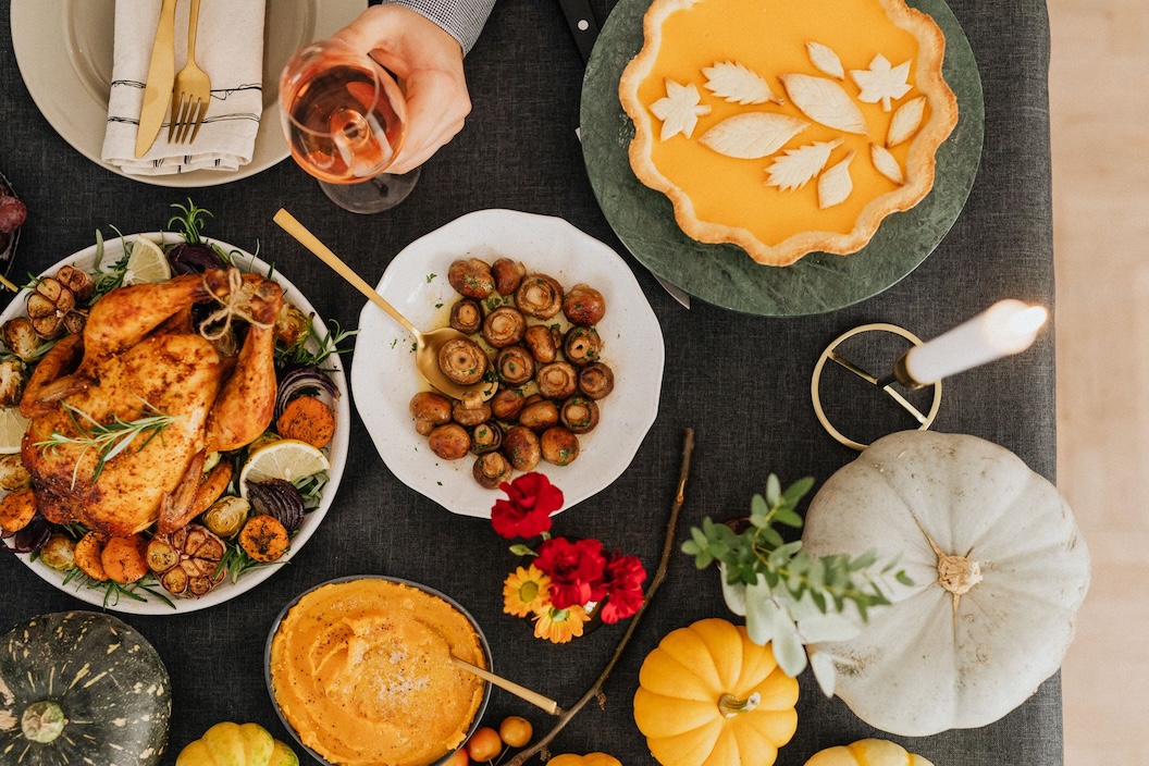 table filled with delicious holiday food