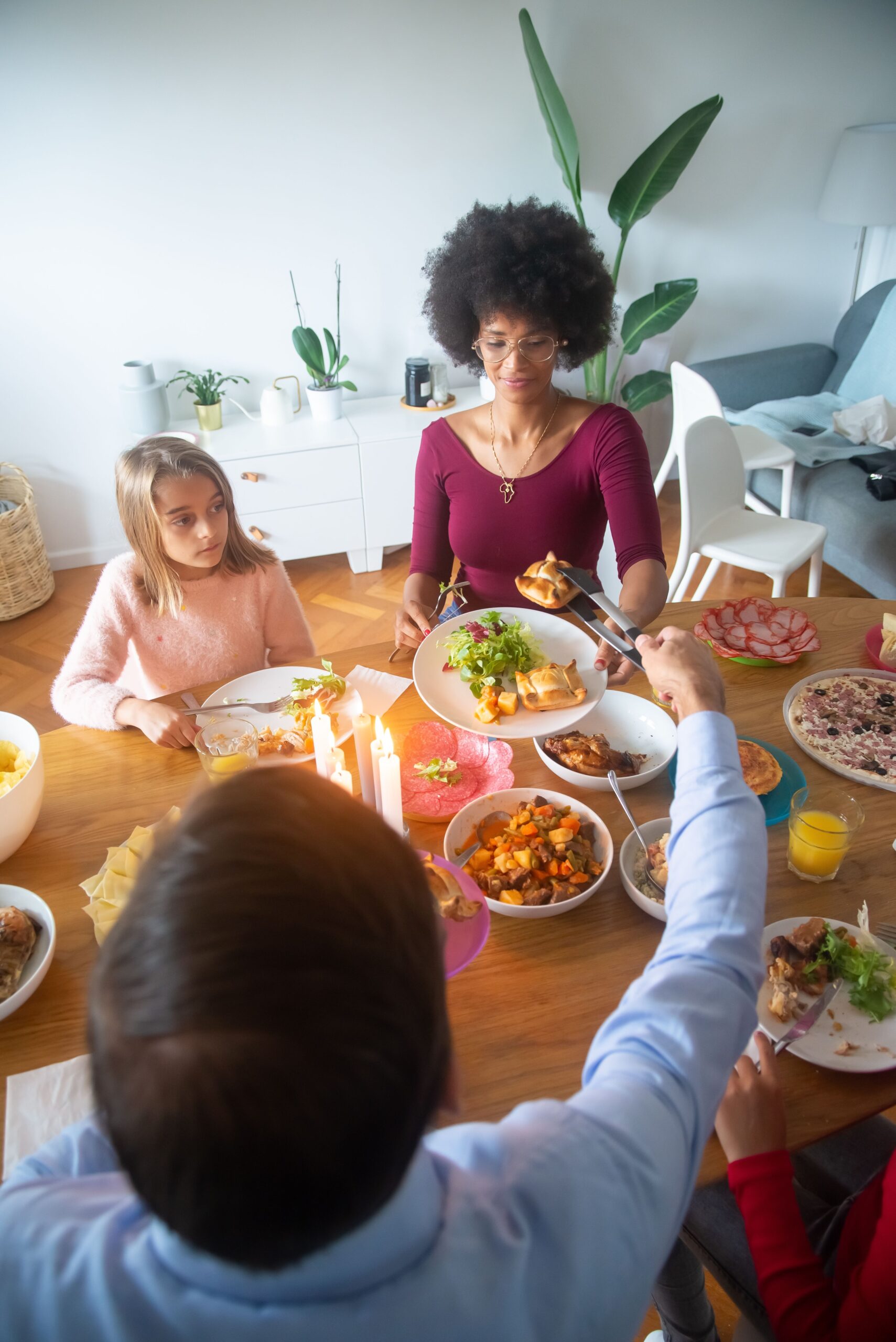 family eating dinner together