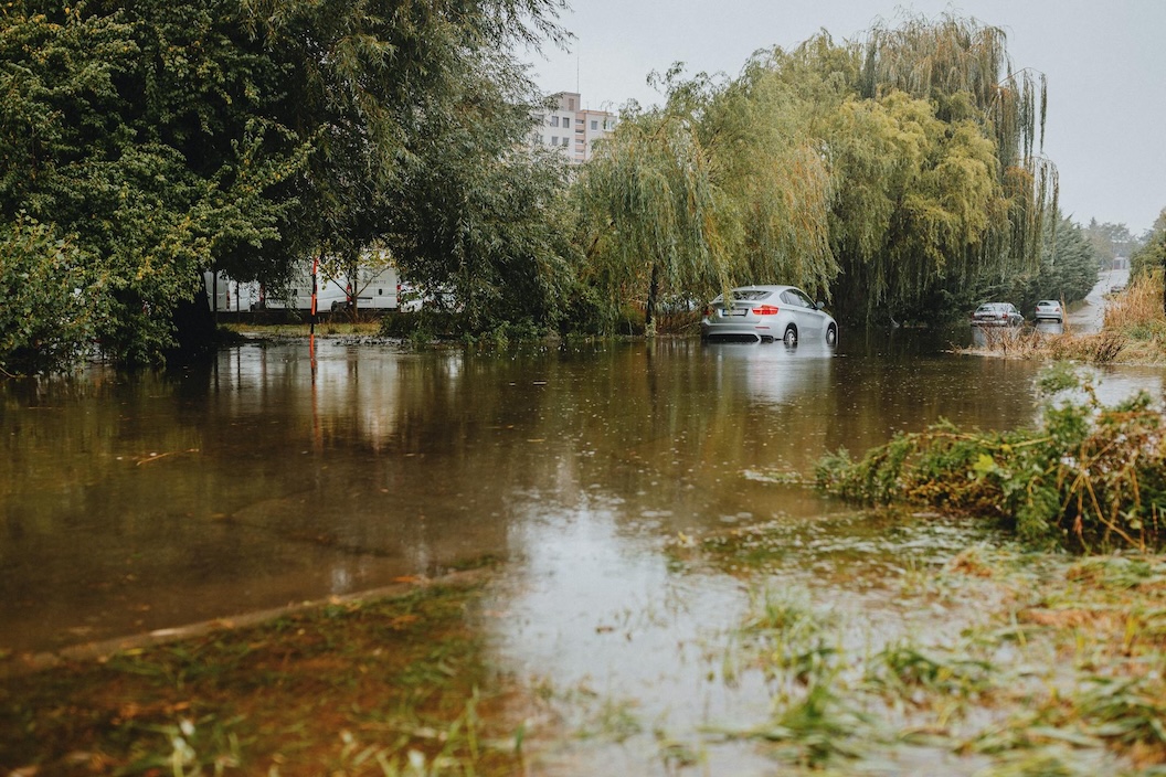 cars on flooded road