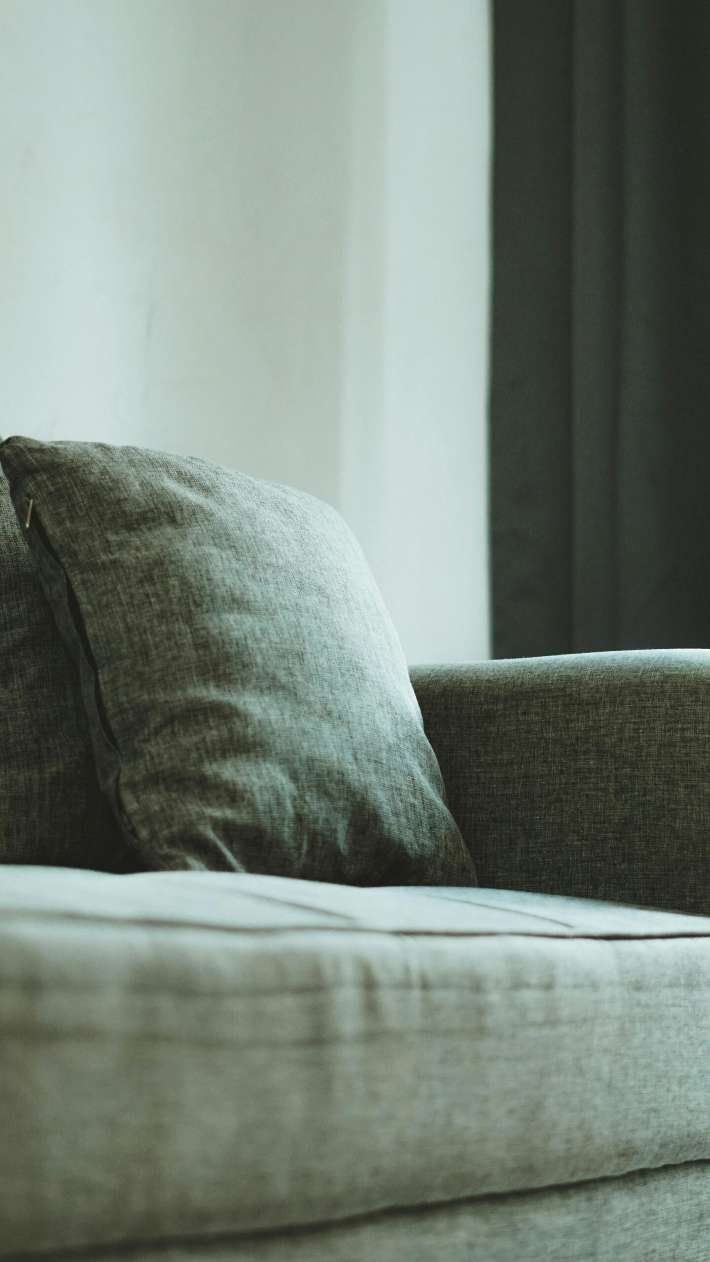 Grey colored couch closeup